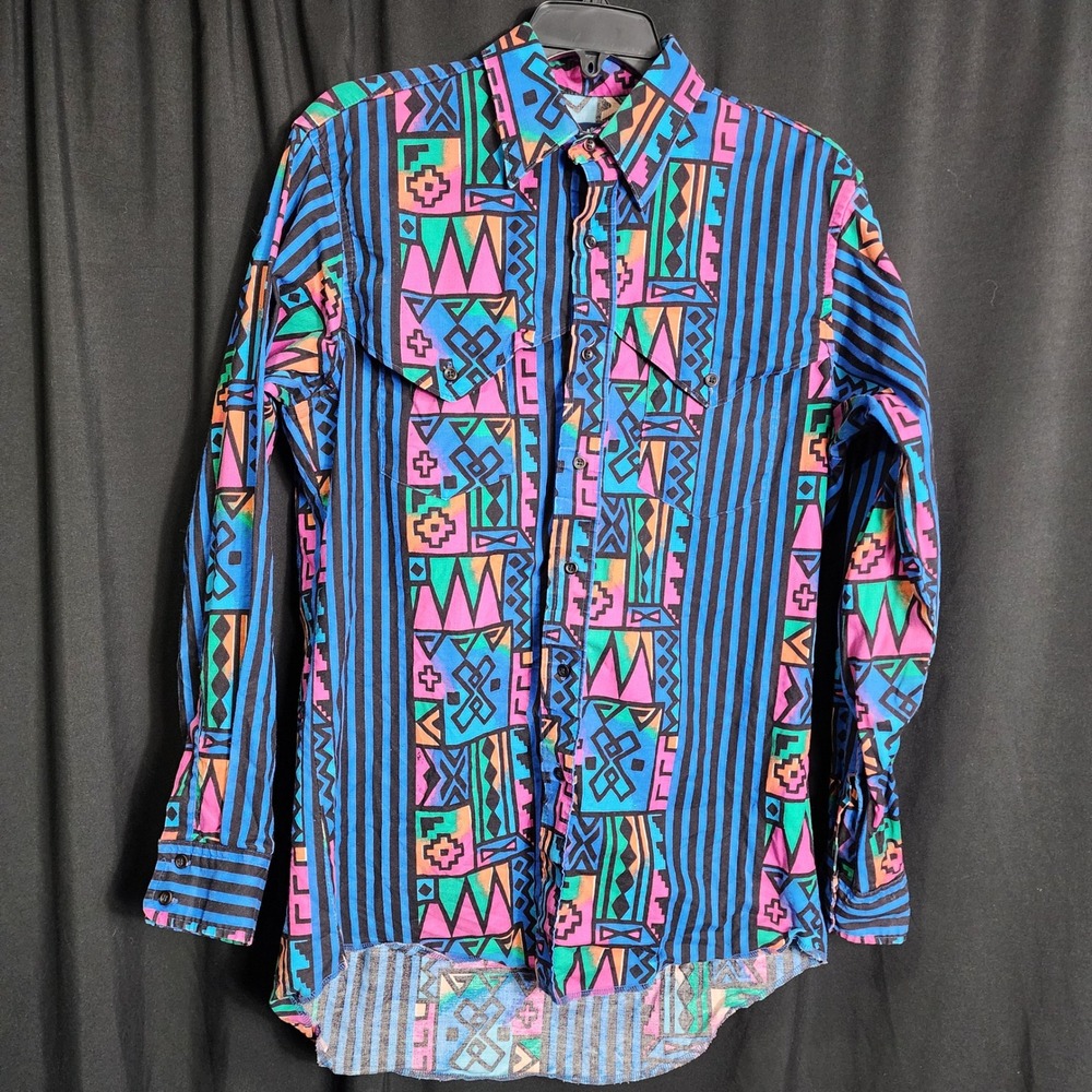 Wrangler Cowboy Cut Western Shirt Men 16-34 Neon Geometric Tribal Print 31F5213C